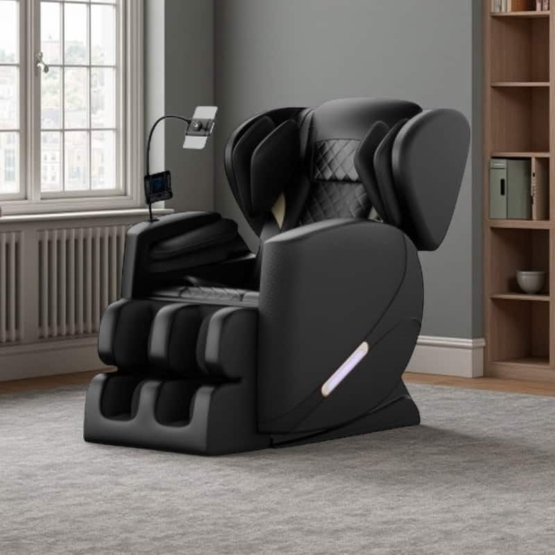 Zero Gravity Full-Body Air Pressure Massage Recliner with Heat Therapy, Foot Rollers, Bluetooth, and Ambient Lighting - Black