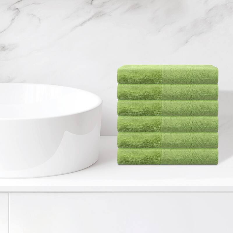 6 Pack Cotton Washcloths, Printed Face Towel, Absorbent and Comfort Face Towels for Bathroom, Hotel, Gym 13" x 13" - Green