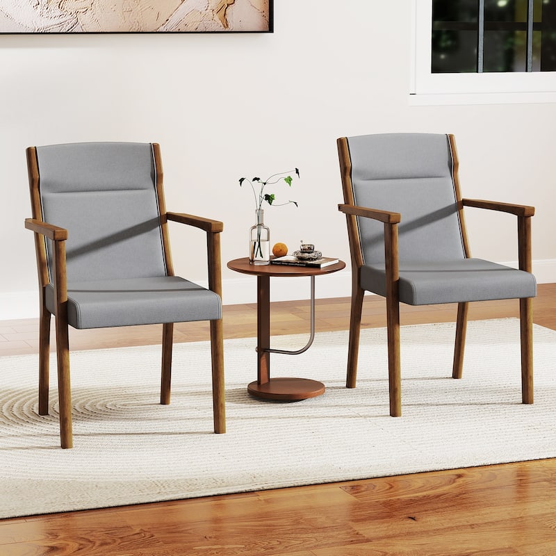 Grey Rubber Wood High-Back Accent Chairs Set of 2 with Fabric and Foam - 25.5" x 22" x 35.5"