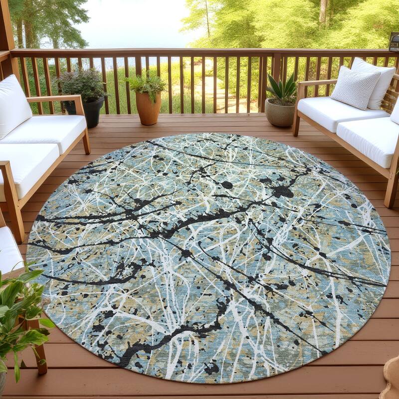 Machine Washable Indoor/ Outdoor Modern Splatter Chantille Rug - Teal - 8' x 8'