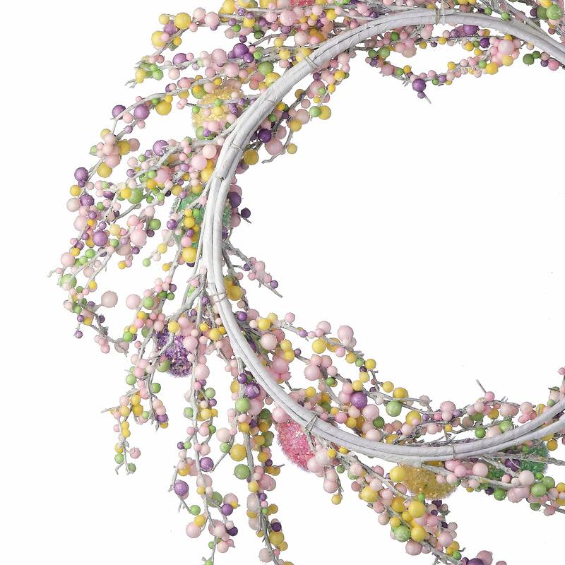 26" Iridescent Glitter Berry And Egg Wreath