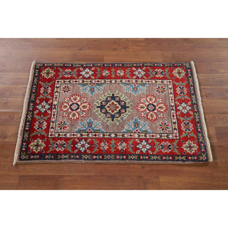 Geometric Kazak Oriental Accent Rug Hand-Knotted Wool Carpet - 2'0" x 3'0"