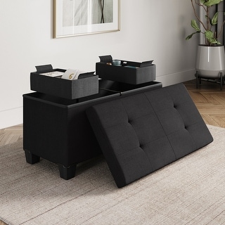 StorageBud Tuffted Folding Foot Rest Storage Ottoman Bench with Storage Bins Bed Bath Beyond 36513800