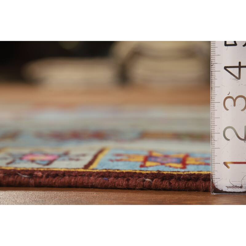 Hand Knotted Oriental 100% Wool Carpet Traditional Tribal Navy Blue & Blues Heriz (serapi) Runner Rug - 9' 7'' X 3' 10''