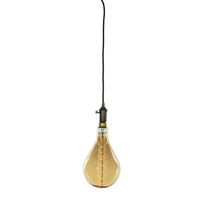Bulbrite 1- Vintage Pendant Socket and Canopy with LED Light Bulb - 60W Pear Shaped Grand Nostalgic Spiral - Light Warm Gold