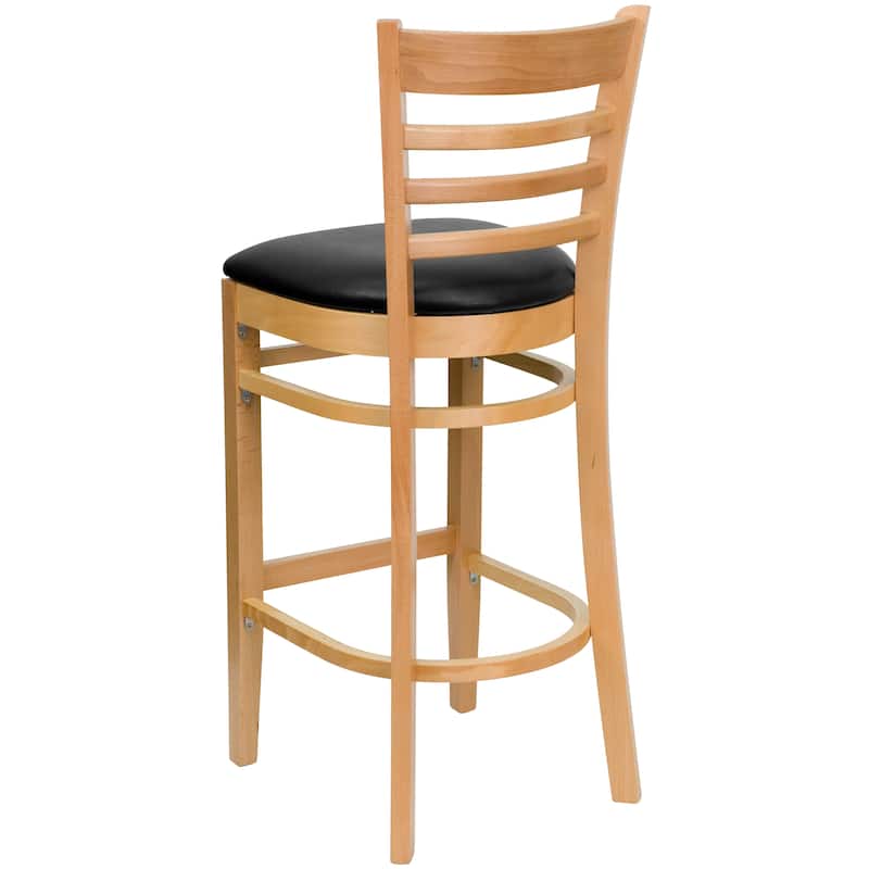 Ladder Back Wooden Restaurant Barstool - 16.75"W x 19"D x 43.75"H