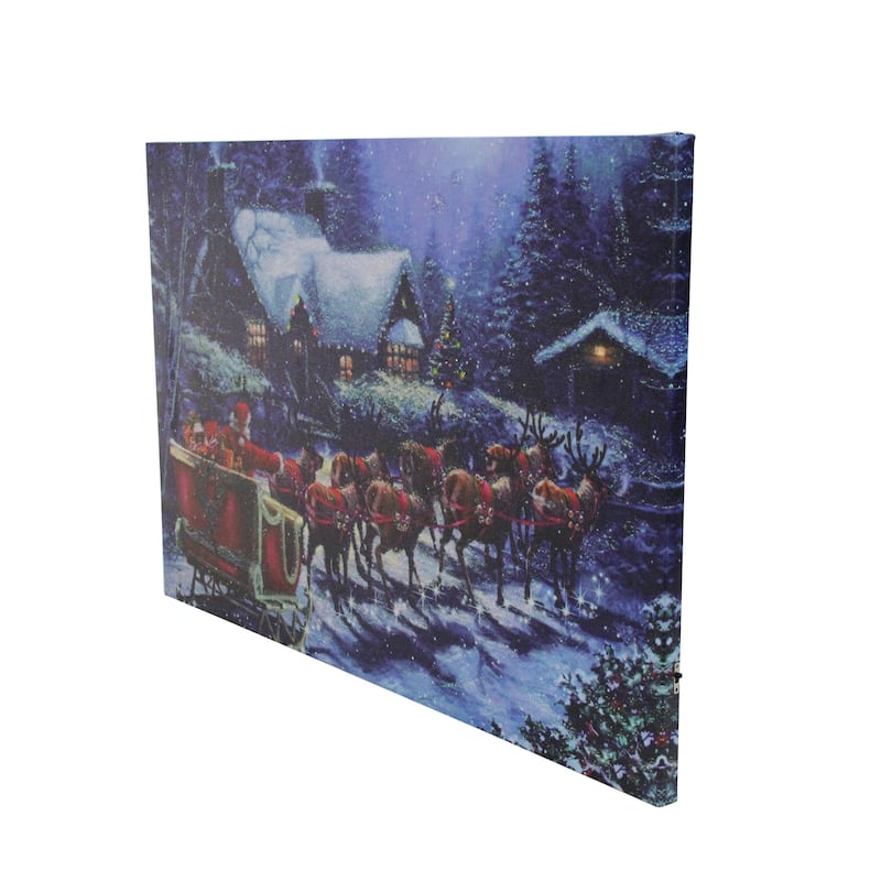 LED Santa Claus in Sleigh Christmas Canvas Wall Art 15.75 x 23.5