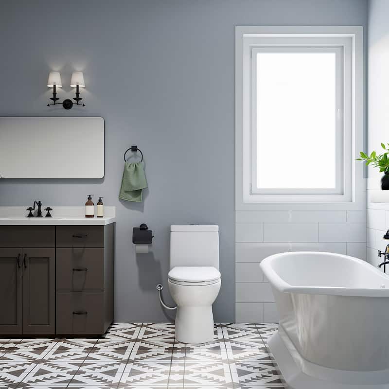 HOROW 1 Piece Dual Flush Elongated Toilet White 0.8 1.28 GPF Seat Included - N/A