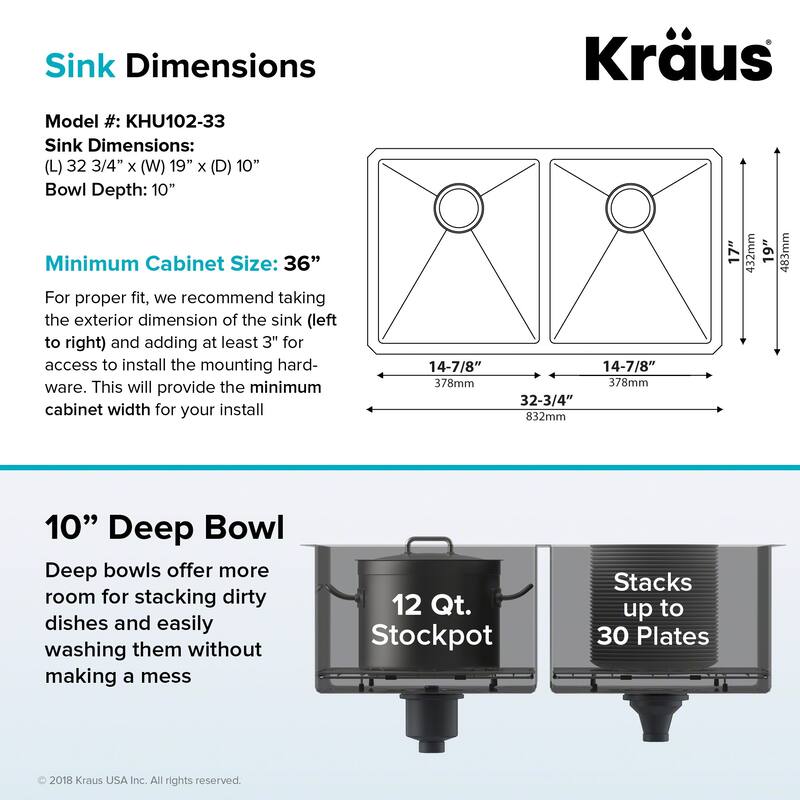 Kraus KHU102-33-100-75MB Standart PRO 32-3/4" Undermount Double Basin