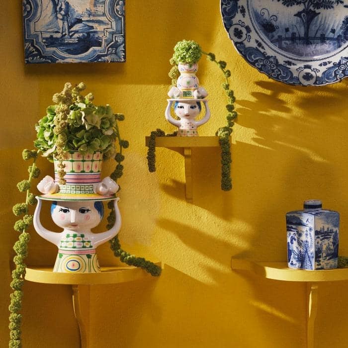 Bjørn Wiinblad Lady with Hat Vase, Green, H: 9.6"
