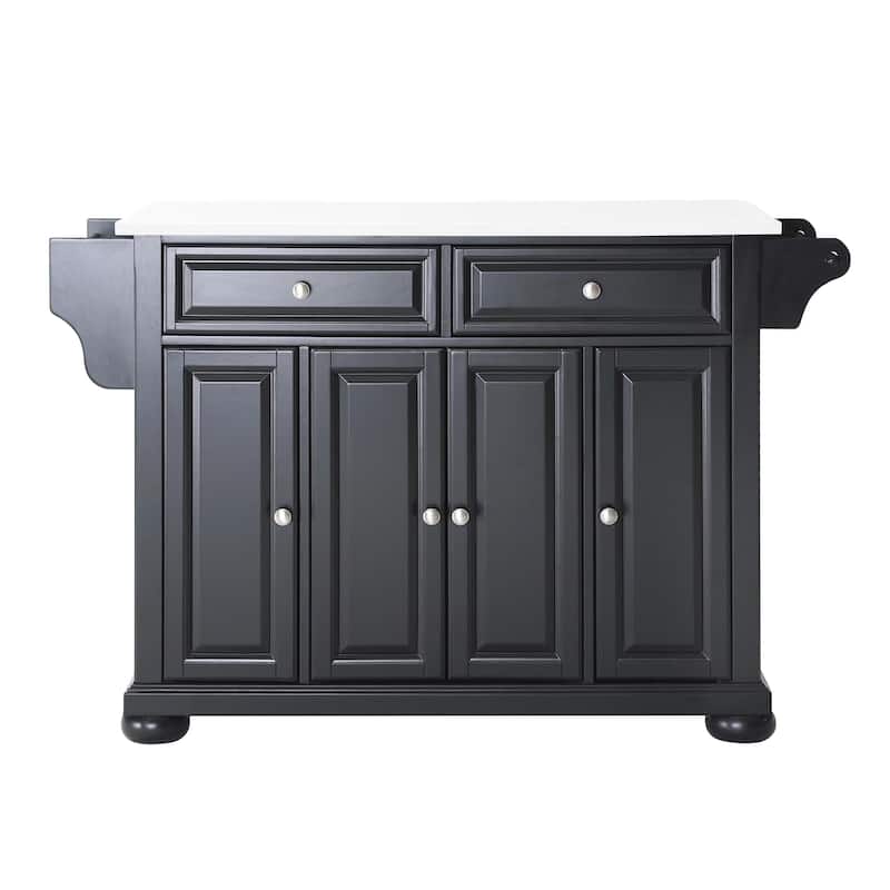 Kitchen Island with Storage & Granite Top - Portable Kitchen Cart, Modern Design, Black/White