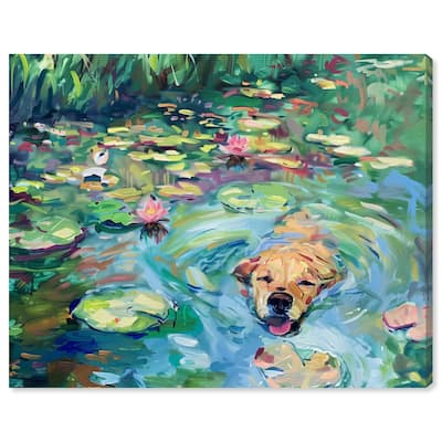 Lily Pad Dog Rustic Chic Farmhouse Canvas Wall Art by Art Remedy, Gallery Wrapped