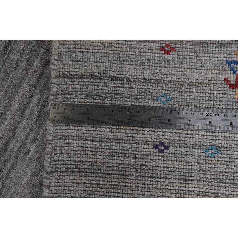 Hand Knotted Oriental 100% Wool Carpet Tribal Stripe Greys & Charcoal Gabbeh Area Rug - 12' 0'' X 9' 9''