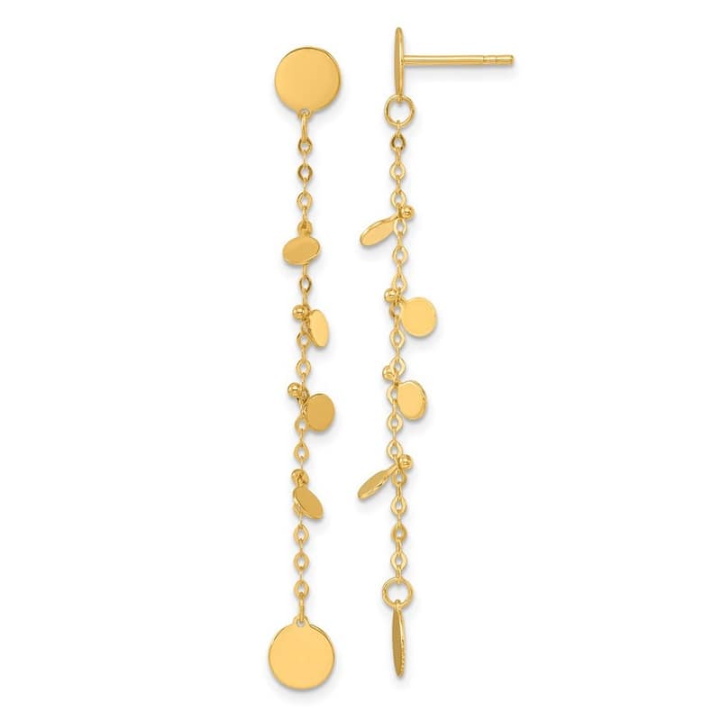 Curata 14k Yellow Gold 57x6mm Disc and Bead Dangle Post Earrings