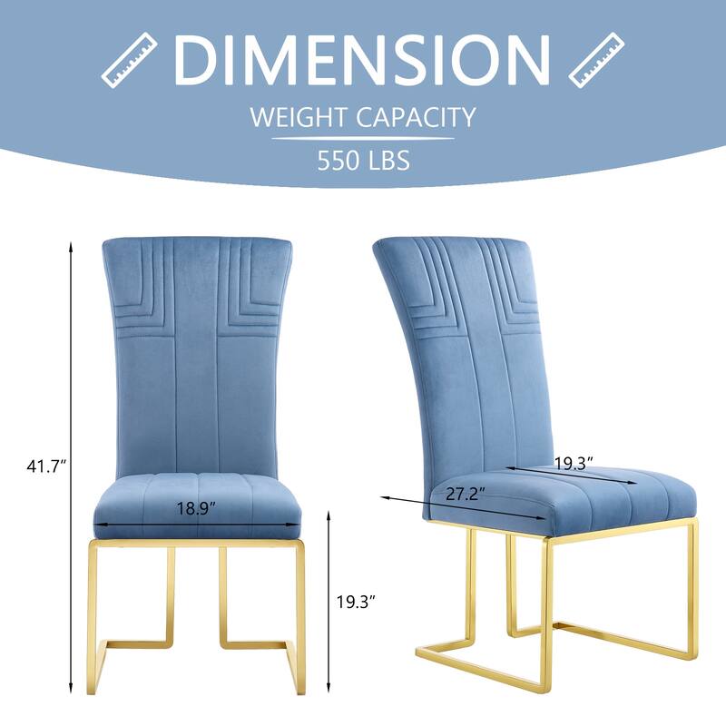 Velvet Dining Chairs with High Back and Polished Metal Legs