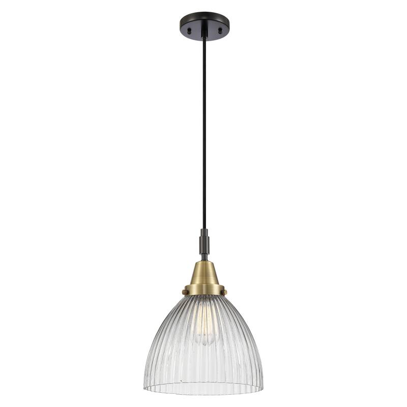 Innovations Lighting Downtown Urban - Caden Seneca Falls - 1 Light 10" Cord Hung Mini Pendant - Clear Halophane Shade/Black Antique Brass