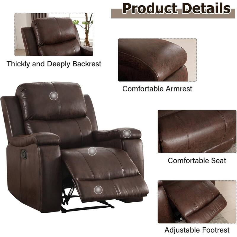 Manual reclining chair with soft and comfortable cushions
