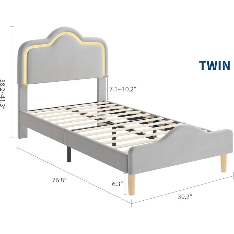Bed Frame, Adjustable LED Headboard and Footboard