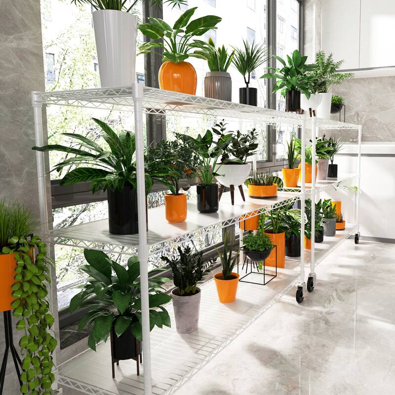 Heavy Duty 6 Tier Metal Shelves, Height Adjustable with Wheels