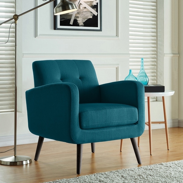 Keflavik Mid-century Peacock Blue Linen Arm Chair - Bed Bath