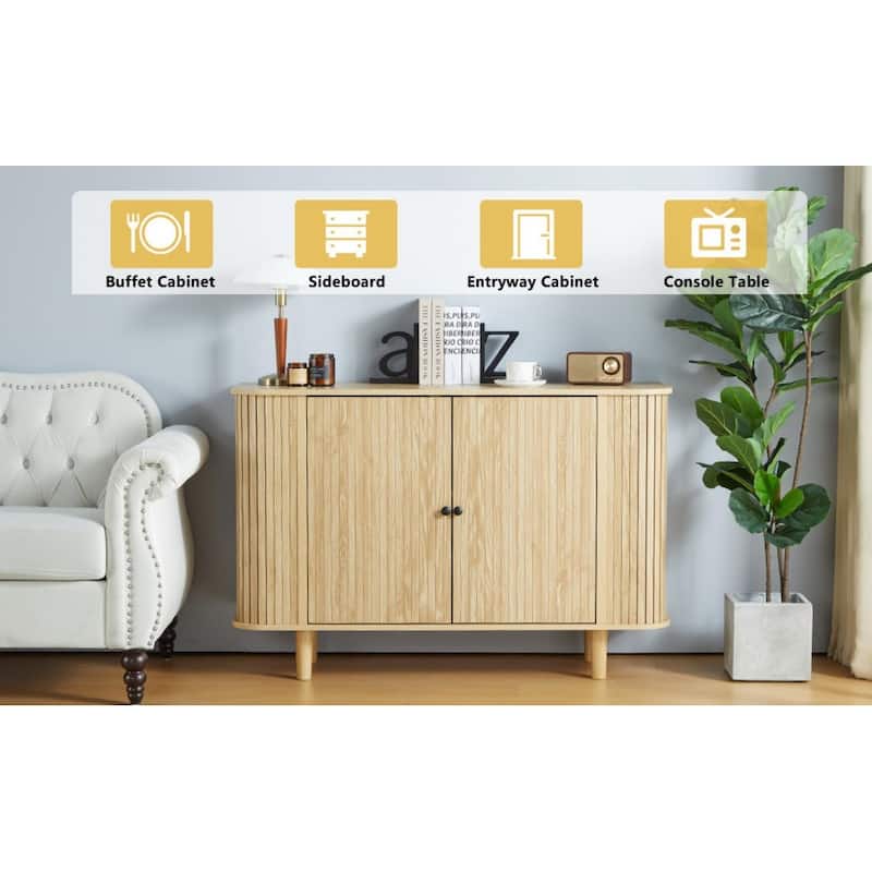 Wooden 47in 2-Door Curved Design Storage Cabinet Sideboard