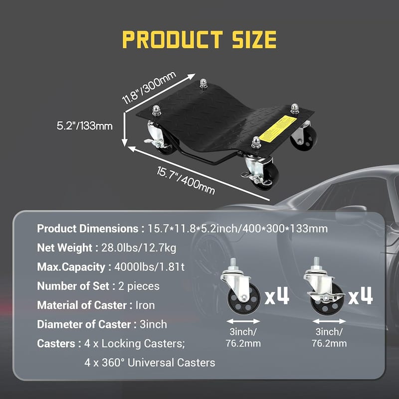 Heavy Duty Vehicle Wheel Dollies for Moving Cars, Trucks, SUVs