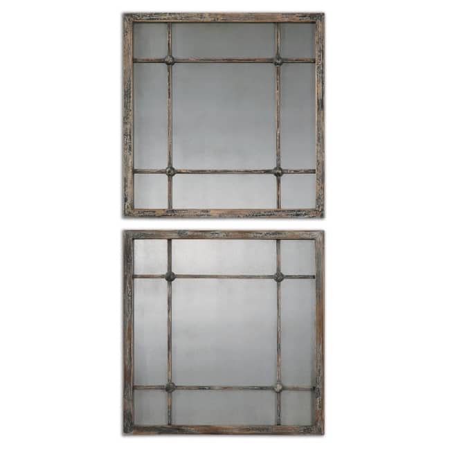 Uttermost Saragano Set of (2) 19" Square Rustic Farmhouse Window Pane - Aged Ivory
