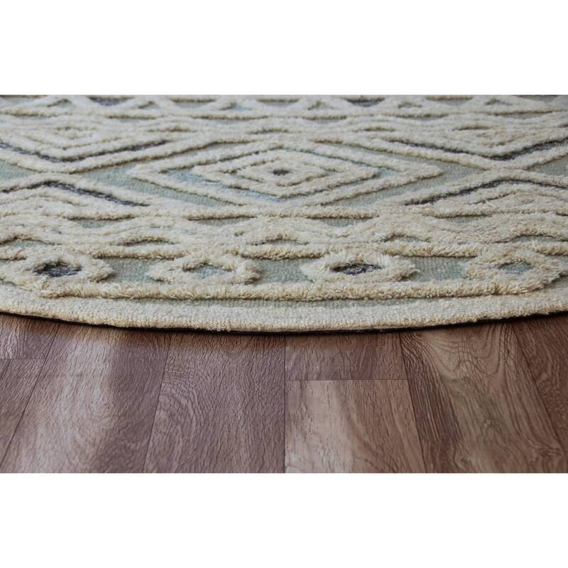 Sevita Contemporary Tufted Geometric Motif Round Rug