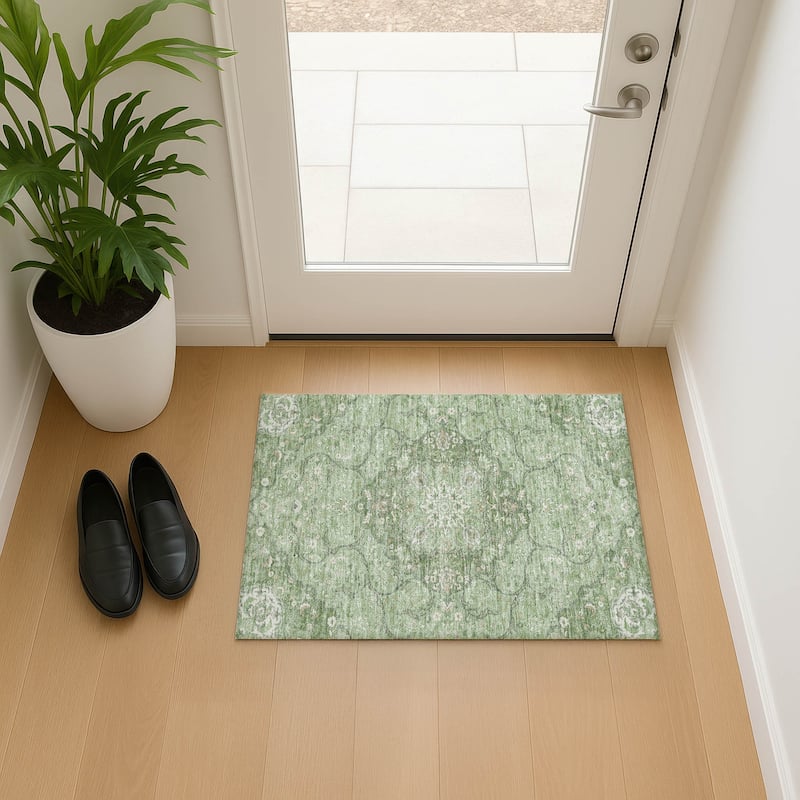 Premium Washable Super Soft Traditional Parman Mayfield Rug - Aloe - 1'8" x 2'6"