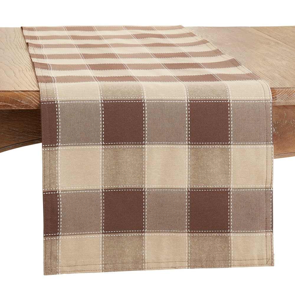 Stitched Design Plaid Table Runner