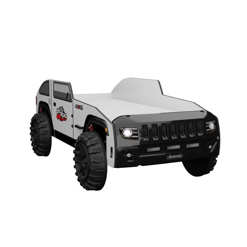 Furniture of America Keanu Modern White Twin Off-Road Style Platform Bed with LED Headlights