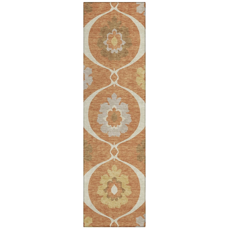 Machine Washable Indoor/ Outdoor Chantille Floral Geo Rug