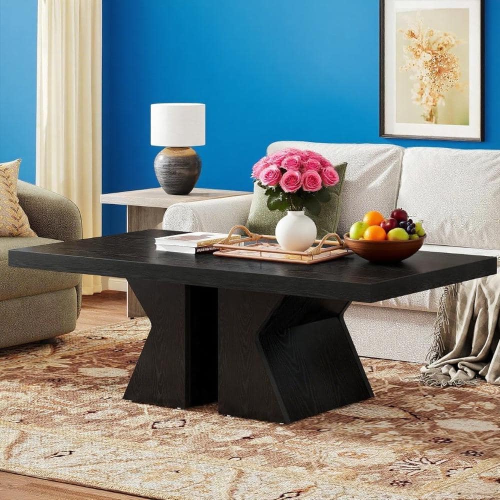 Rustic Pine Wood Coffee Table Large Rectangular Living Room Table Sturdy Farmhouse Style