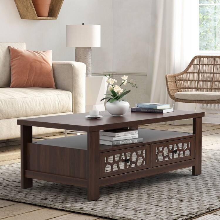 3-tier Coffee Table with 2 Drawers and 5 Support Legs - 46" x 23.5" x 17"