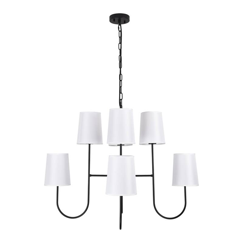 8 - Light Dimmable Tiered Chandelier - Matte Black