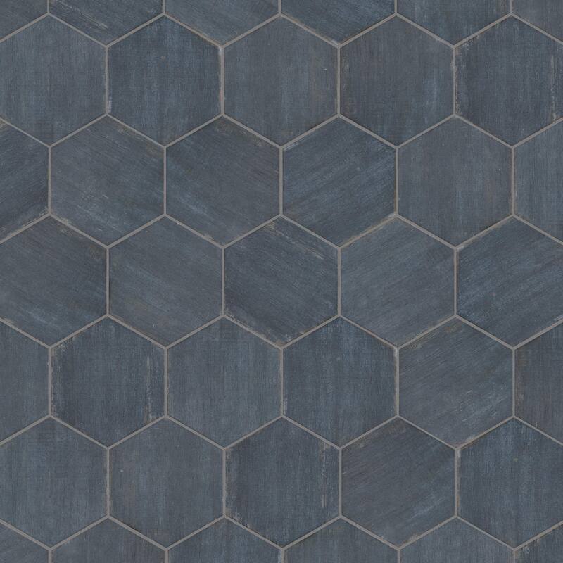 Merola Tile Retro Mini Hex Blue 7" x 8" Porcelain Floor and Wall Tile - Case (36 Tiles)