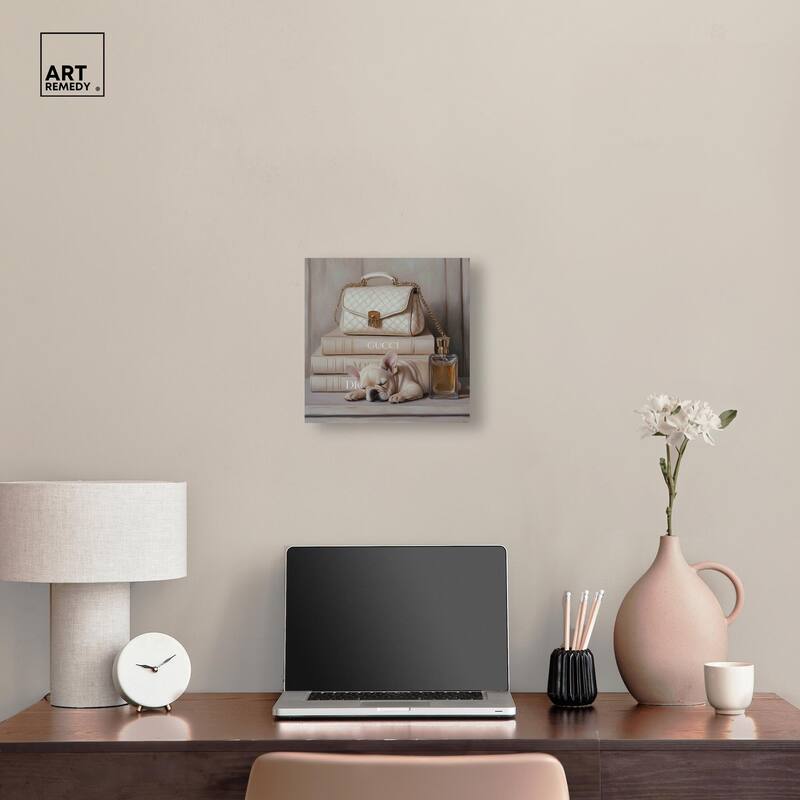 Ivory Books and Frenchie Canvas by Art Remedy, Gallery Wrapped