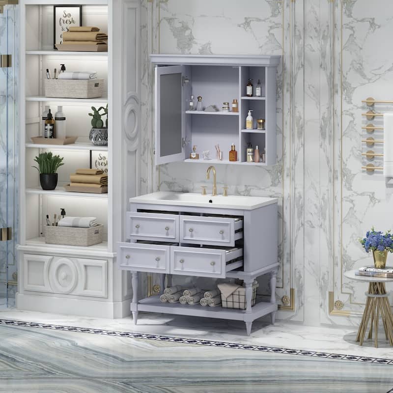 Modern Bathroom Vanity Set with Adjustable Shelf, 4 Drawers & Medicine Cabinet