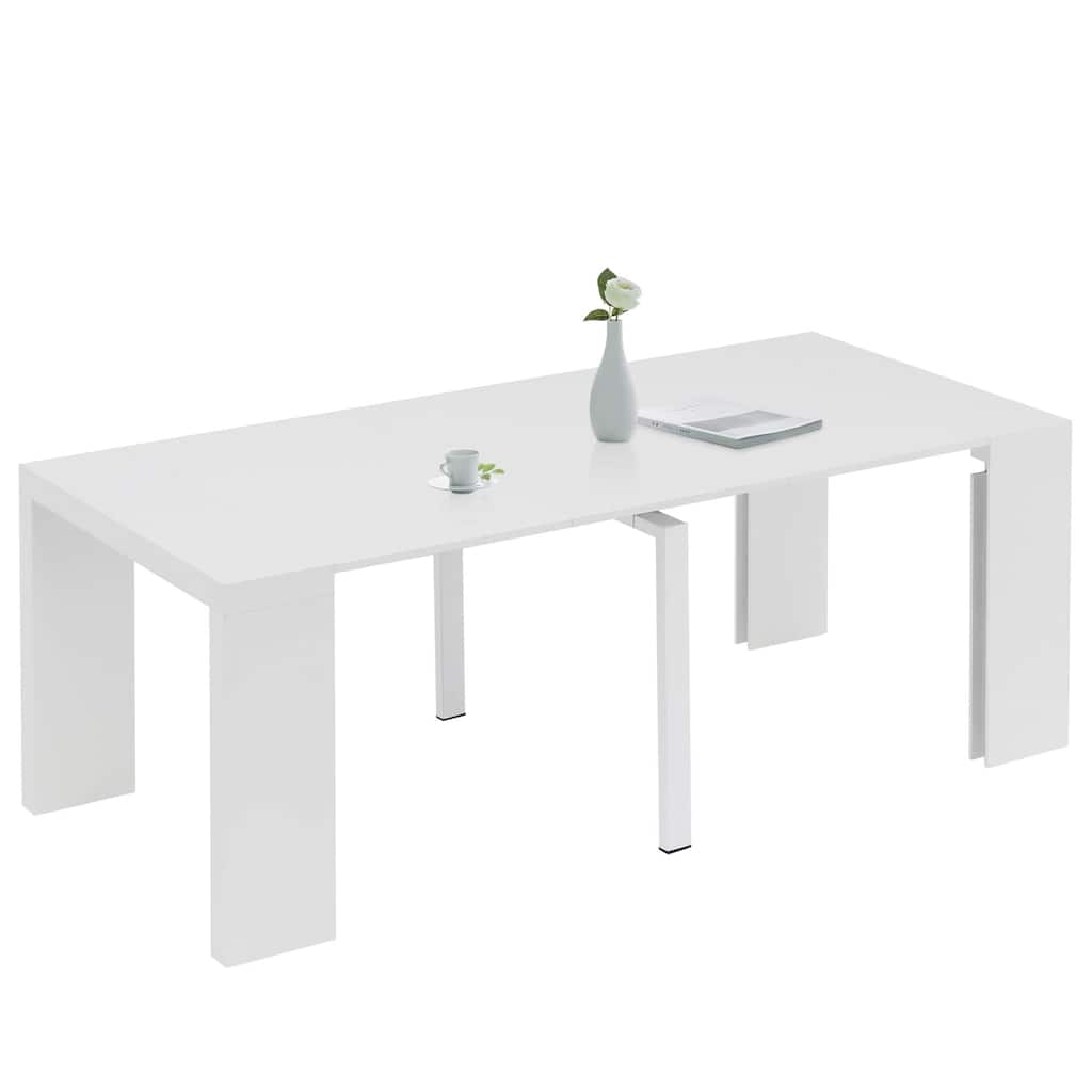 Ivinta Expandable Dining Table with Leaf, White Wood Dining Table