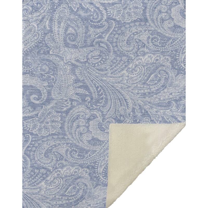 Premium Machine Washable Paisley Sherpa Throw Blanket