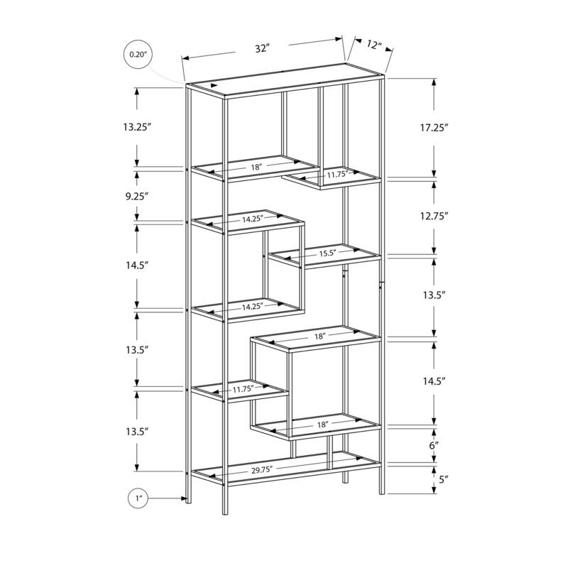 Modern 72"H Metal Frame Etagere Bookcase, Contemporary 9 Tempered Glass Display Shelves Bookshelf, for Living Room