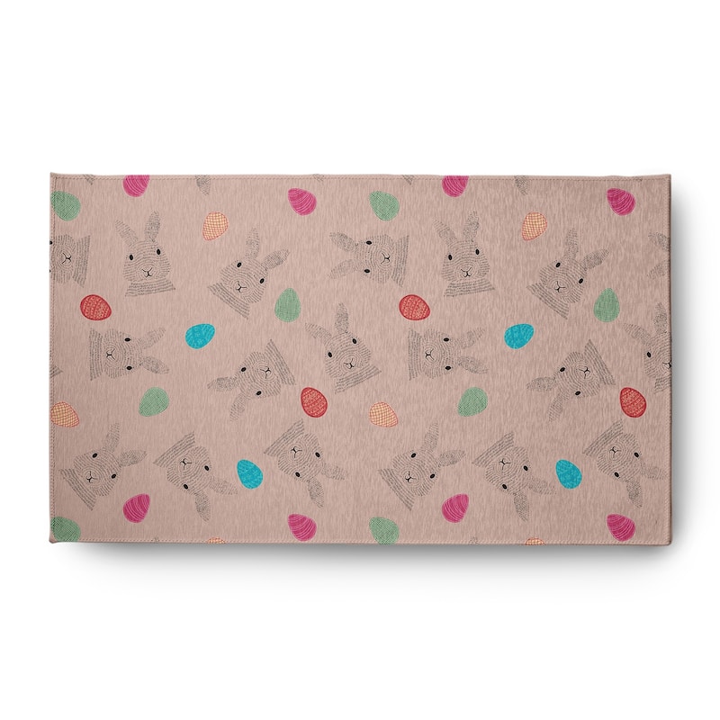 Bunnies and Eggs Easter Chenille Rug - Sunwashed Red - 3' x 5'