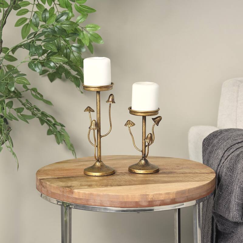 Metal Abstract Mushroom Inspired Candle Holder - Set of 2 Gold - Roche River Decor
