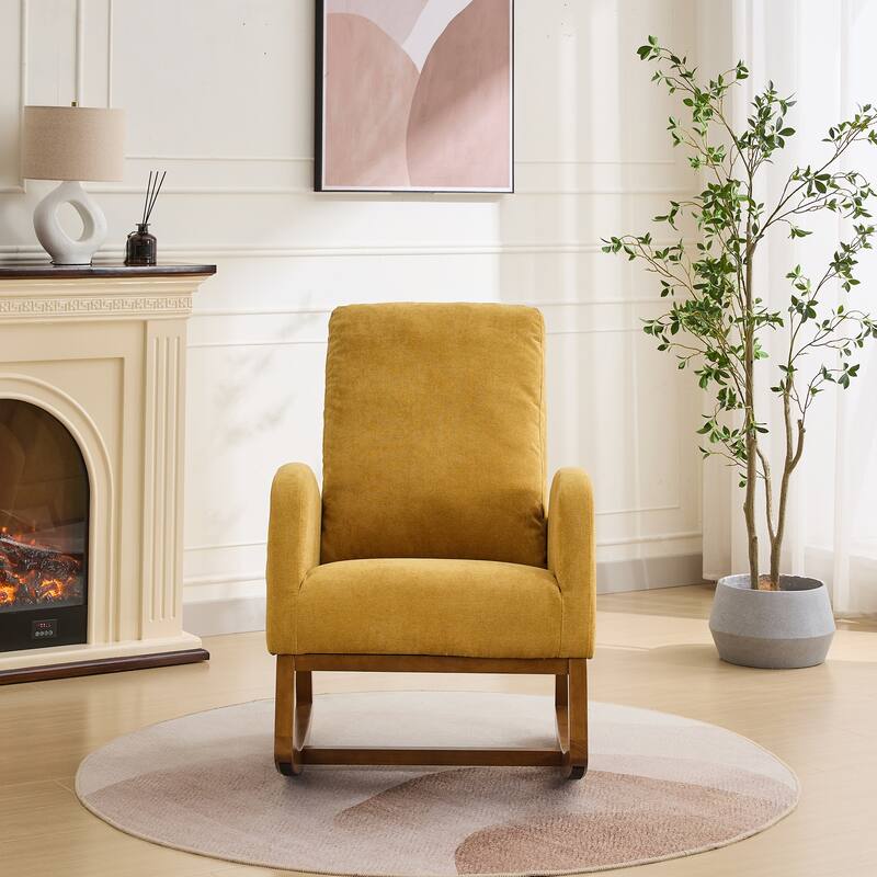 Modern 27.17" High Back Rocking Chair with Side Pocket and Rubber Wood Legs