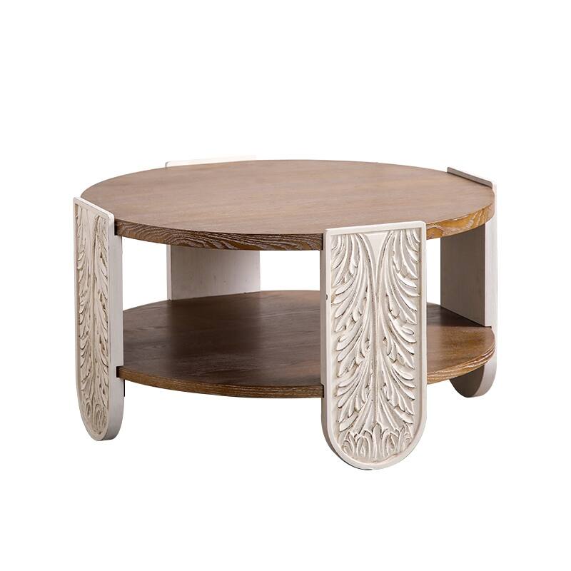 Carved Wooden Coffee Table, Retro End Table With Double-Layer Storage, Small Side Table, Palace Style Bedside Table