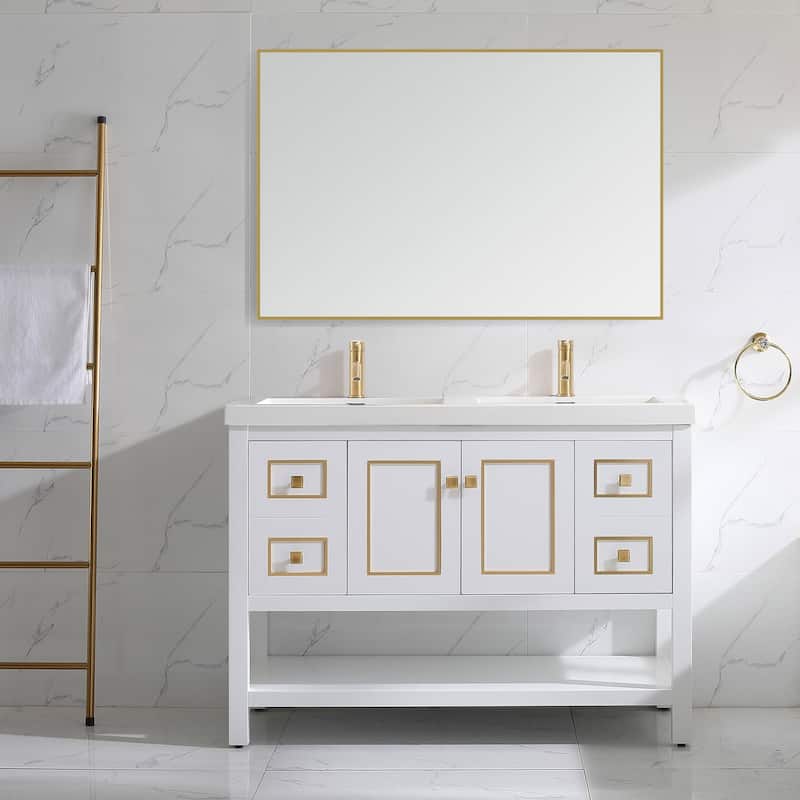 Davis 48" Double Bathroom Vanity Set - White-Gold Trim
