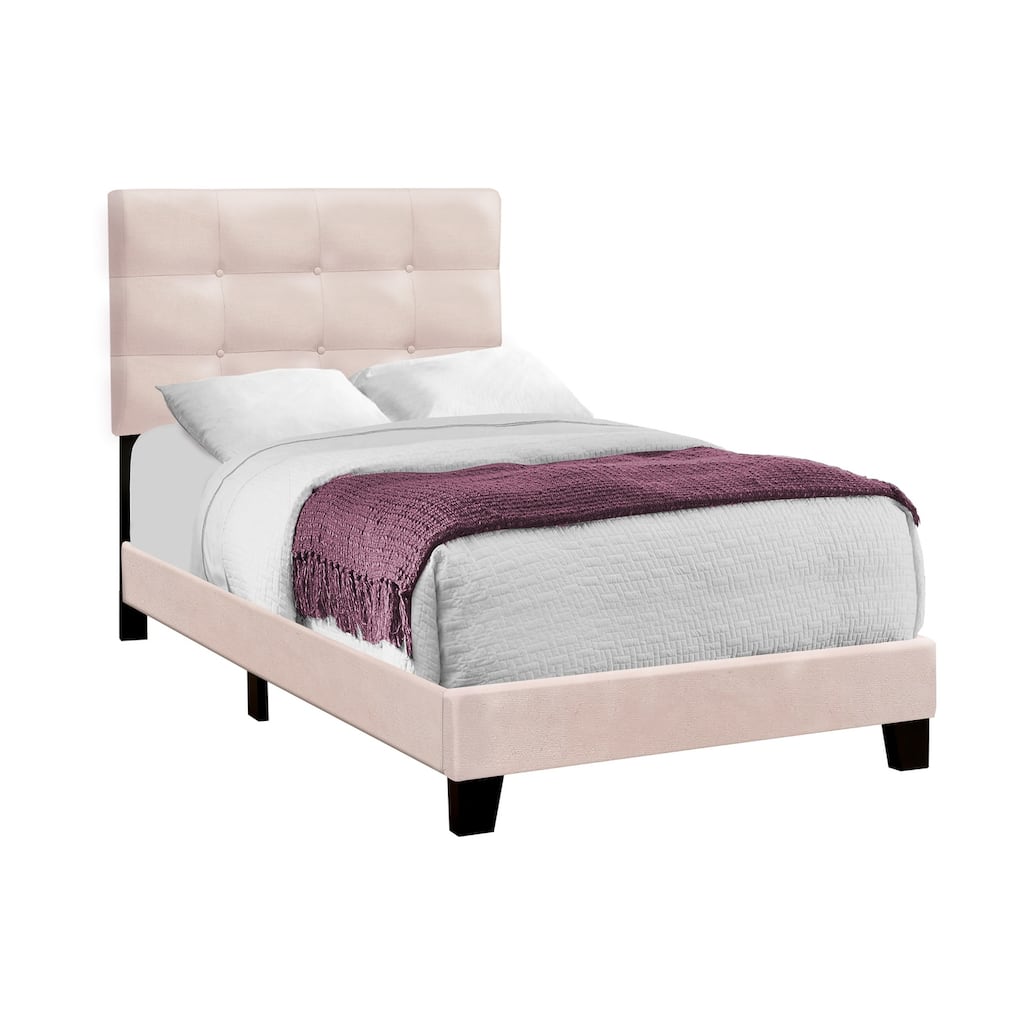 Twin Size Velvet Upholstered Platform Bed Frame with Foam Cushioning and Transitional Design