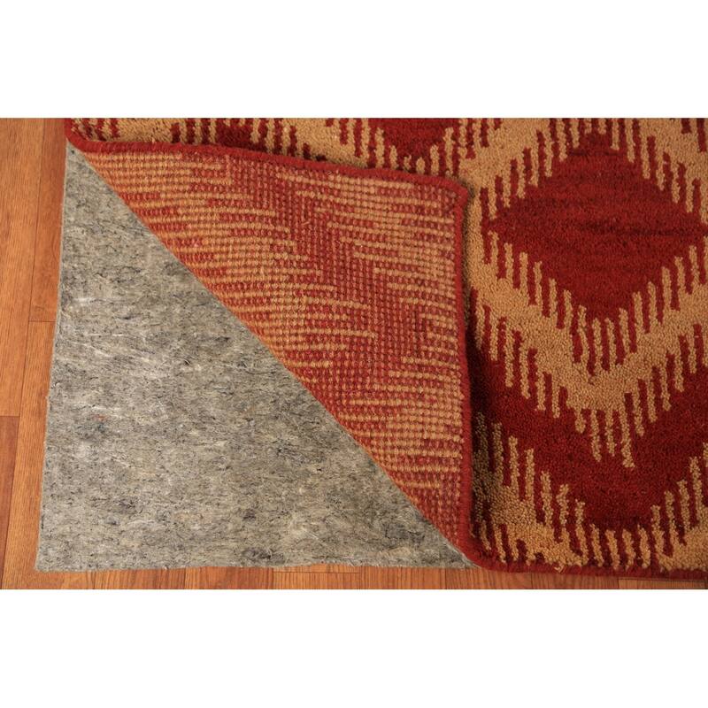 Hand Knotted Oriental 100% Wool Carpet Modern Geometric Red Moroccan Area Rug - 9' 7'' X 7' 11''