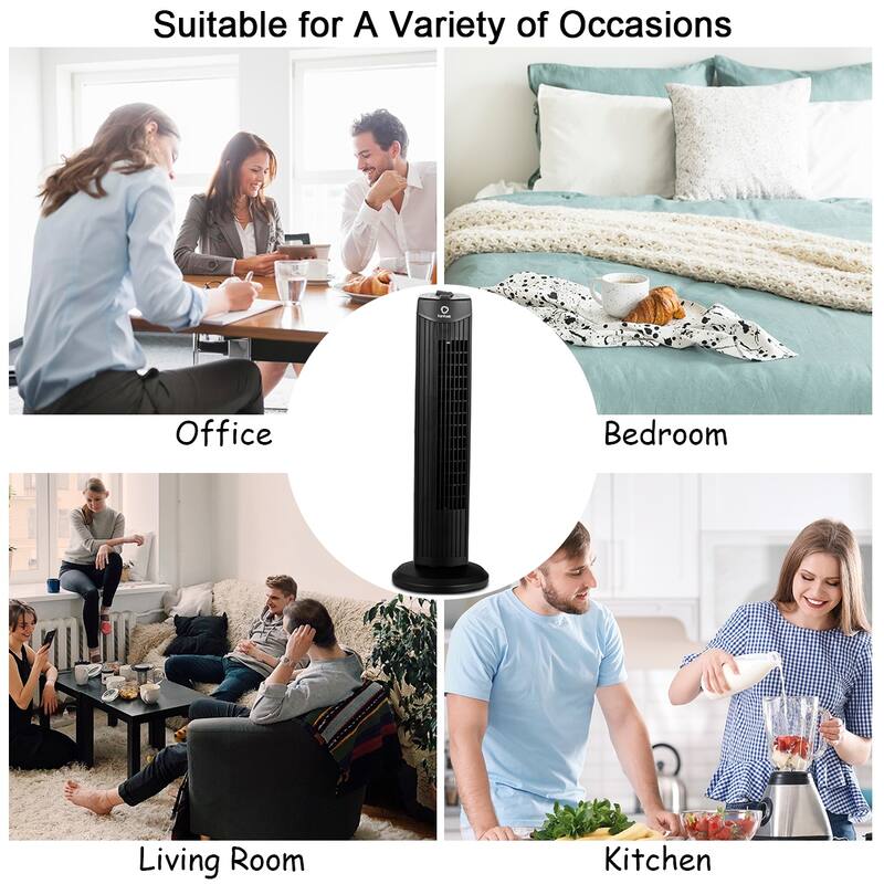 Fantask 35W 28''Oscillating Tower Fan 3 Wind Speed Quiet Bladeless