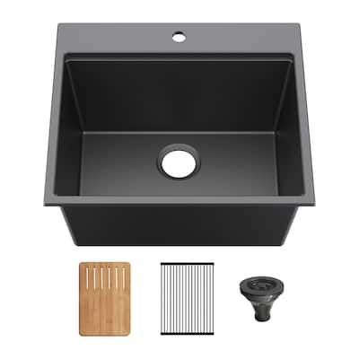 25" Top-Mount Workstation Single Bowl Quartz Kitchen Sink